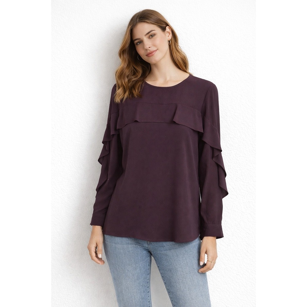 Banana Republic Plum‎ Purple Ruffle Tiered Chiffon Blouse Long Sleeve Womens S